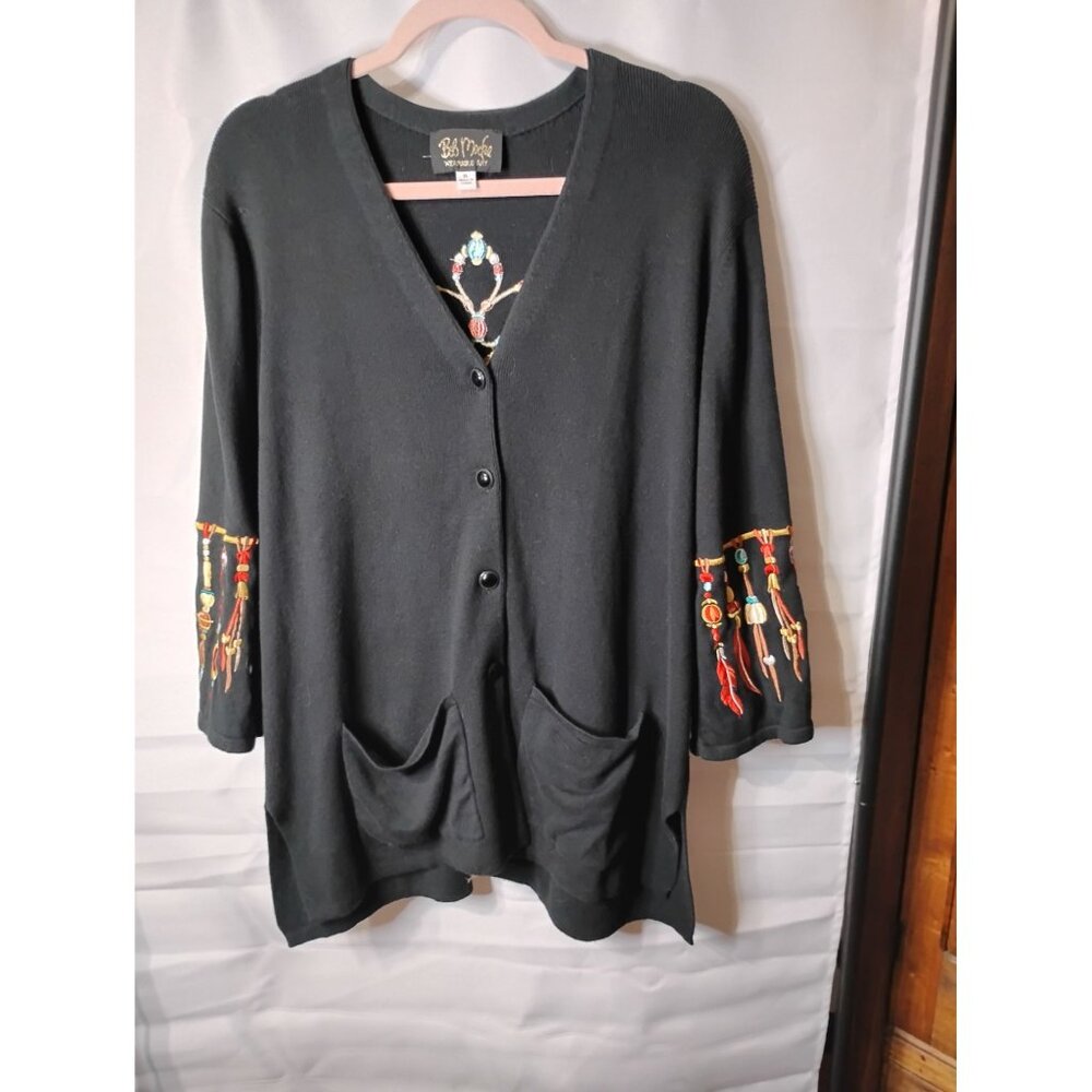 Bob Macke wearable art sweater cardigan XL western native embroidery